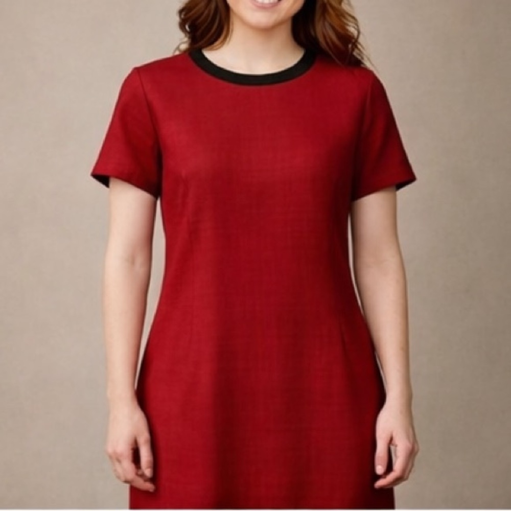 Vintage 1980s Henry-Lee Red Sheath Dress Women's 10 Short Sleeve Back Zip Retro